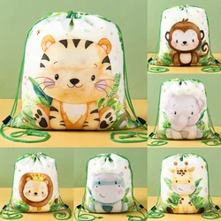 Jungle Animals Non-woven Bag Birthday Gifts Drawstring School Backpack Cartoon Wild Forest Safari Baby Shower Party Packing Bags