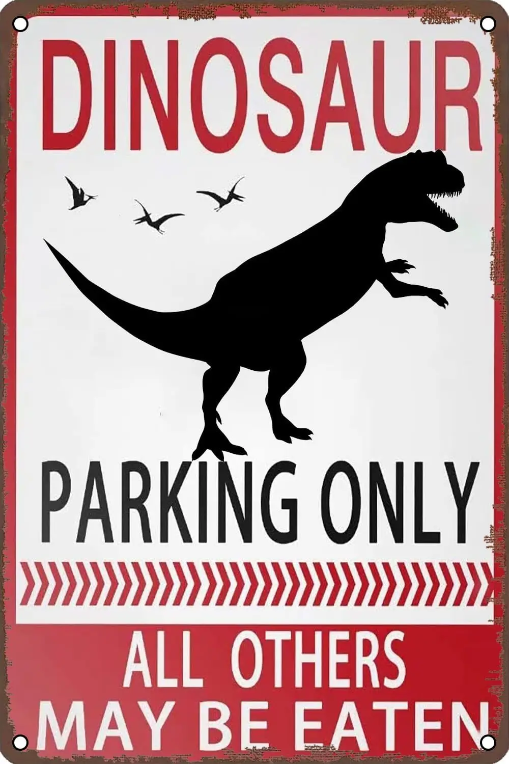 Vintage Metall-Blechschild „Dinosaurier Parkplatz nur für Dinosaurier“ – Wanddekoration für Zuhause, Bars, Restaurants, Büro – Aluminium