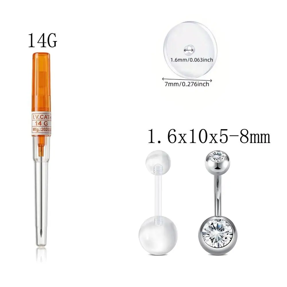 1/11Pcs Set Belly Button Piercing Kit Complete Navel Piercing with Silicone Discs and Single Use Tools Includes Clear Retainer