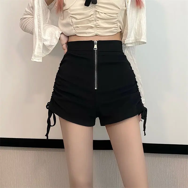 

Summer New Plus Size High Waist Casual Hot Pants Black Slim Zipper Drawstring A-line Shorts Y2K Sexy Fashion Women Clothing