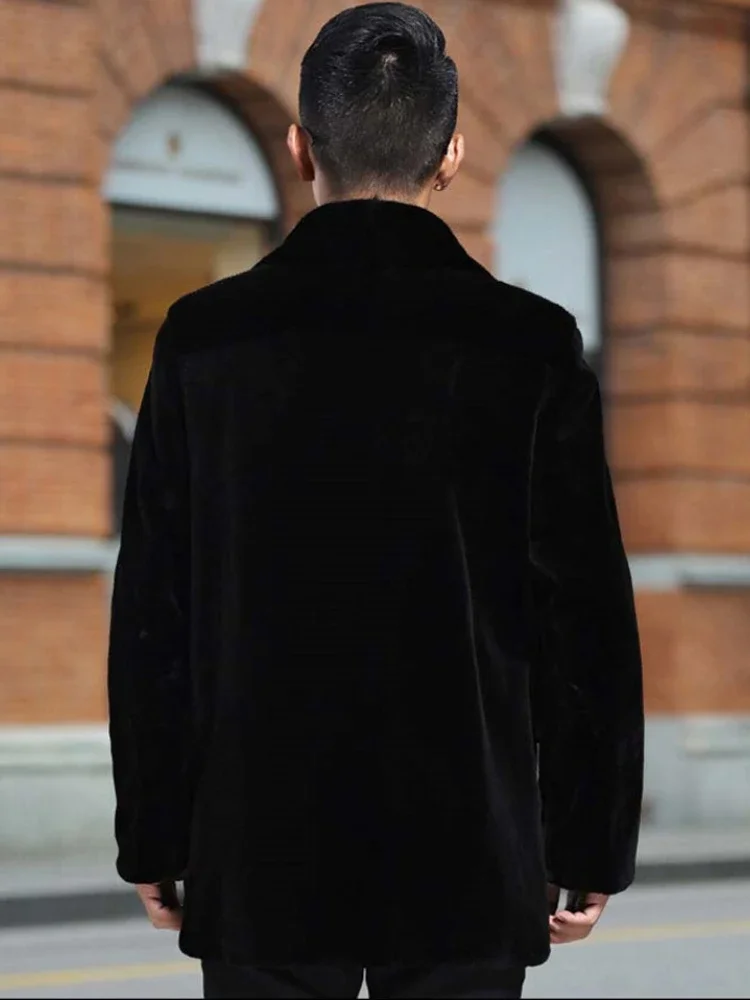 Winter Faux Fur Coat Men Thick Warm Windbreaker Long Sleeve Double-breasted Suit Collar Fur Coat Plus Size Slim Fit Jacket