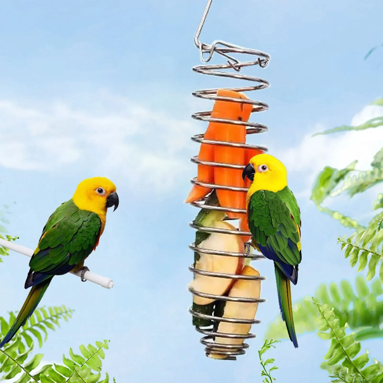 New Stainless Steel Pet Parrot Feeder Hanging Cage Toys Fruit Vegetable Container Feeding Cup Stand Holder Pet Cage Accessories