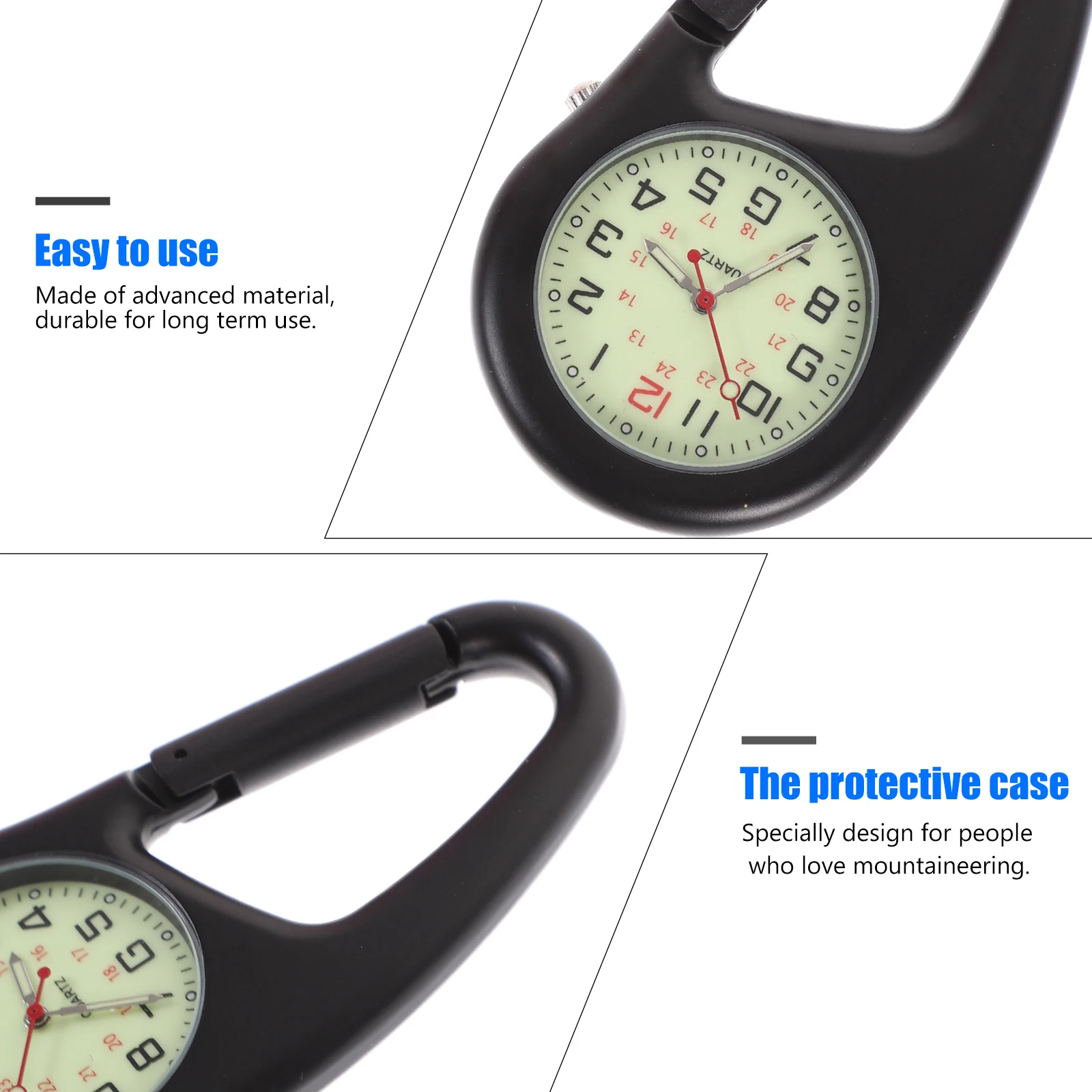 

Mountaineering Clip Watch Black Fluorescence Night Visibility Outdoor Adventure Gear For Fob Quartz Timepiece