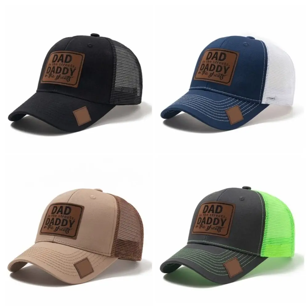 

Lether Patch DAD Snapback Cap Adjustable Casual Wear DADDY Trucker Hat Sun Protection Mesh Net Baseball Cap Climbing Cycling