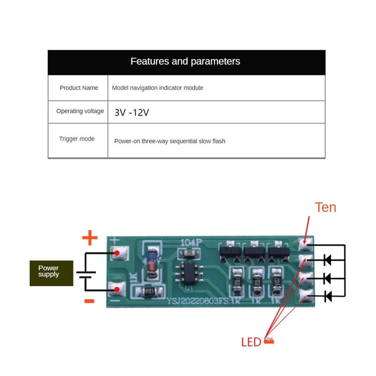 5Pcs 3-12V Flashing LED Light Module Red Blue Pair Flashing Suitable for Car Model Bicycle Electric Vehicle Light