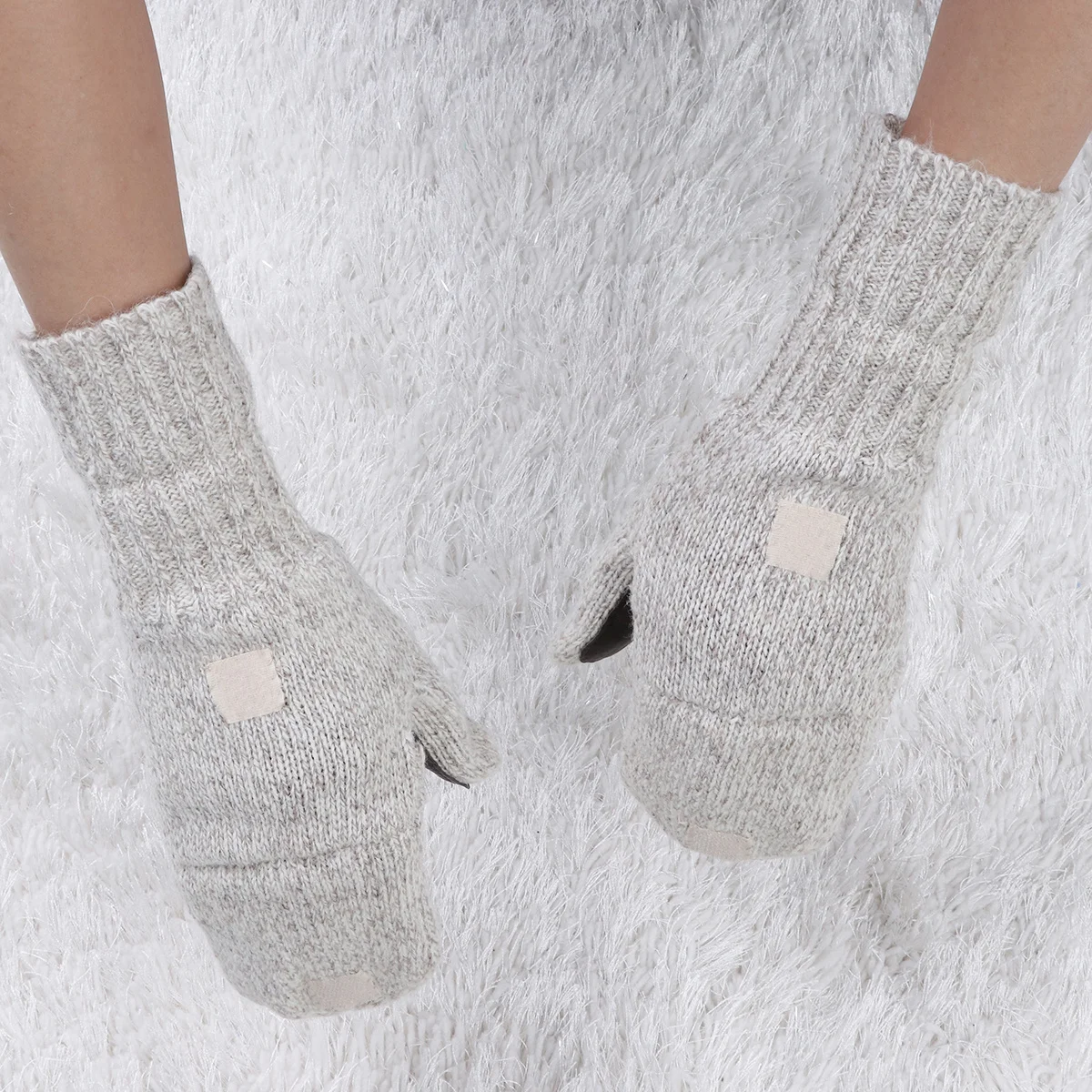 Winter Plus Thick Warm Knitting Half Finger Gloves Beige Sports Non-Slip Lightweight Sweat-Absorbent Breathable Wrist Wraps