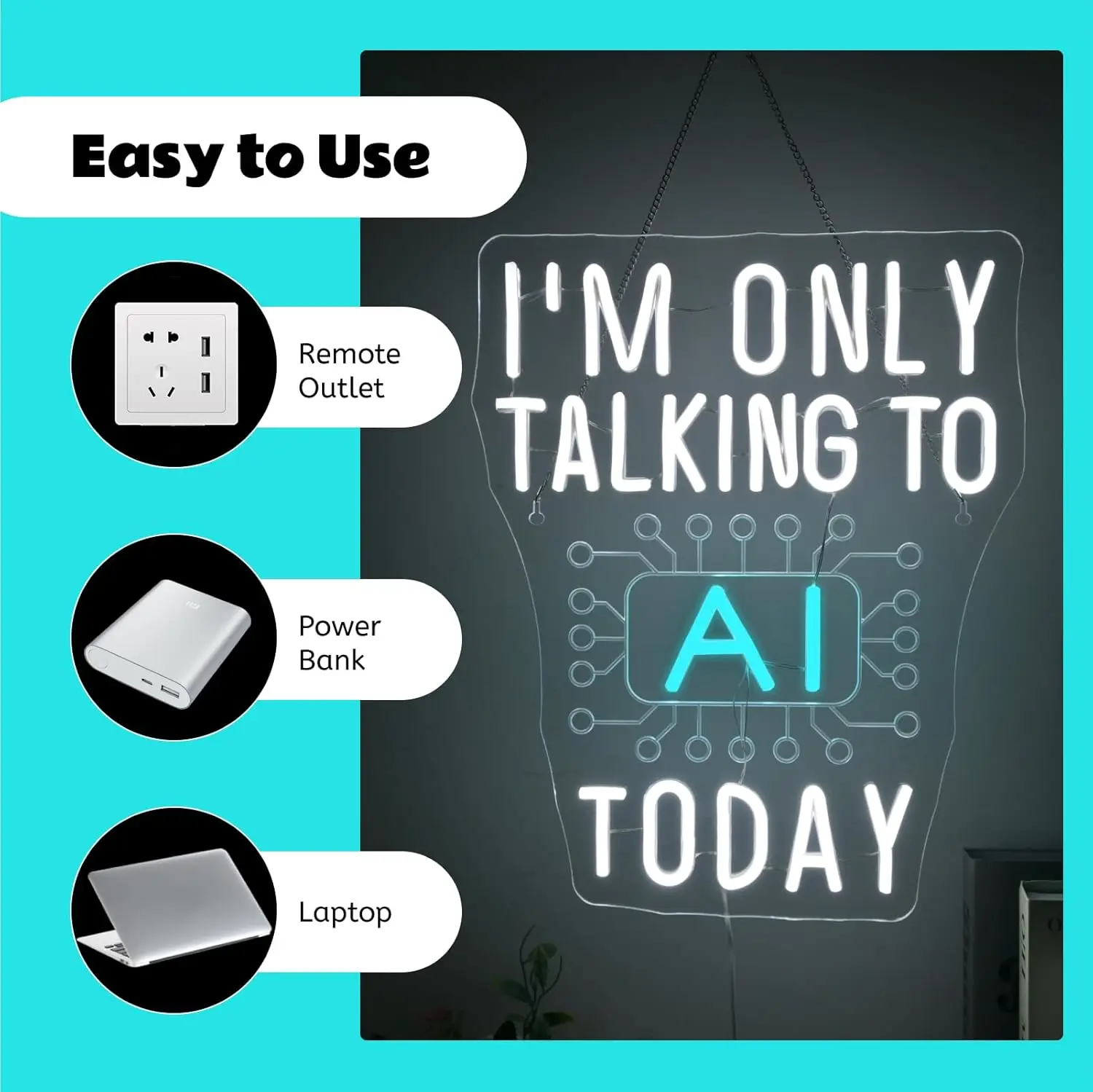 أنا فقط يتحدث مع AI اليوم النيون تسجيل USB عكس الضوء مصباح ليد غرفة الألعاب غرفة نوم مكاتب بار ديكور المنزل شخصية هدية #5