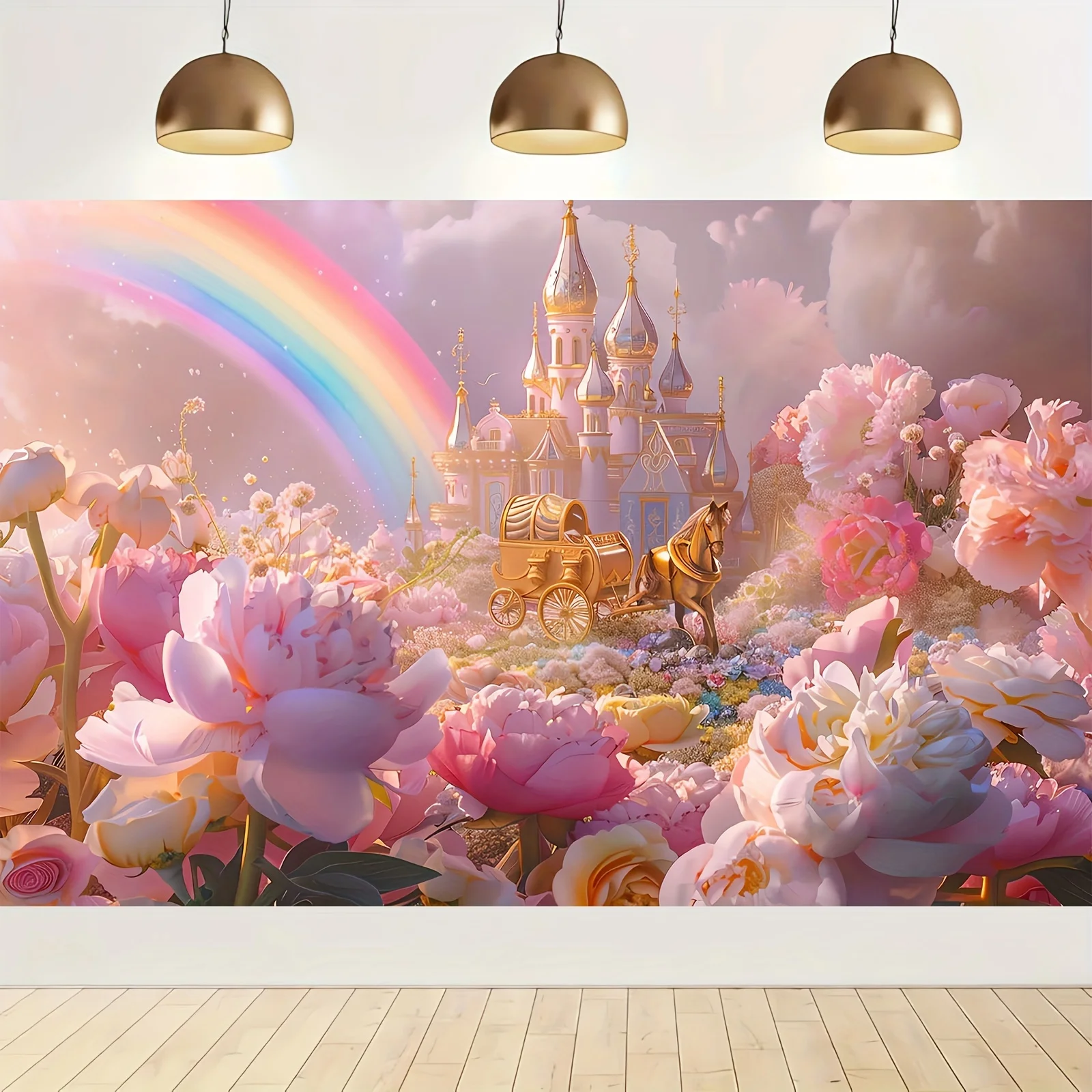 Dream Castle and Flower Dream Photography Background - Polyester Princess Royal Carriage and Rainbow Studio