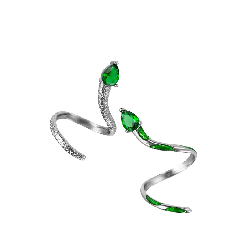 Exquisite Green Snake Ring Women\'s Personality Fashion Temperament Open Ring Winding Snake Water Drop Ring Gift