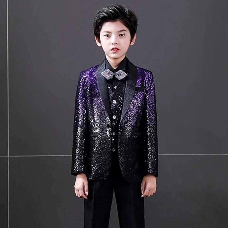 Gradient Sequin 3Piece Formal Boys' Suit Set for Ages 3-16 Wedding Party Evening Wear Stage Performances Kids Formal Outfit