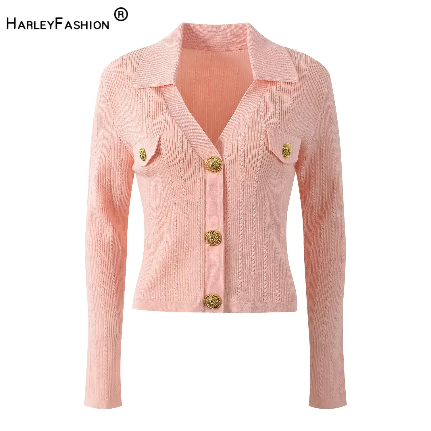 Весенний повседневный дизайн, женский элегантный стиль, однотонный однобортный женский вязаный кардиган с отложным воротником и длинными рукавами