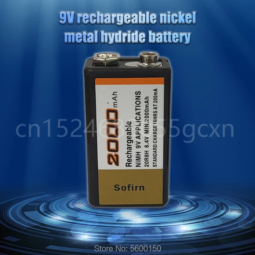 100% 오리지널 Sofirn 충전식 Ni-MH Nimh 배터리, 마이크 인터폰 연기 경보 자동차 완구용, 9V 2000MAh