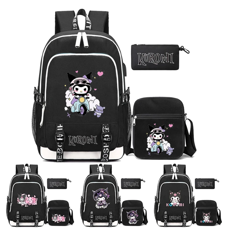 3Pcs/set Kuromi Anime Backpack Teen Boy Girl Back To School Backpack Student Cartoon Travel Rucksacks Children Gift Rucksack Set