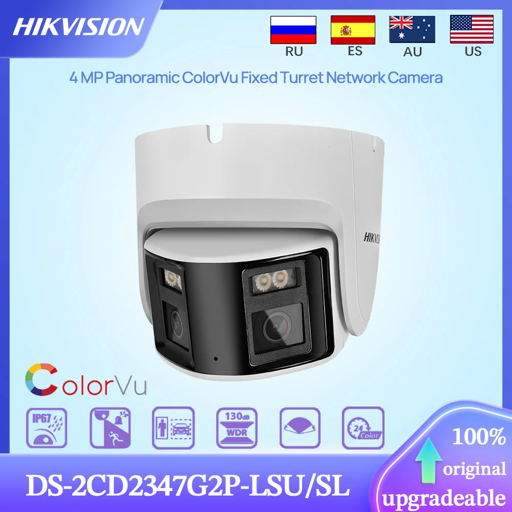 

Hikvision Original DS-2CD2347G2P-LSU/SL 4 MP Dual Lens Panoramic ColorVu Fixed Turret Network Camera Audio Alarm 24/7 Colorful