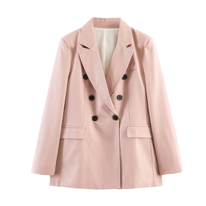 

Women's Blazer Coat Fashion Full Sleeve Linen Double-Breasted Jackets 2026 New Casual Chic Female Street Outerwear