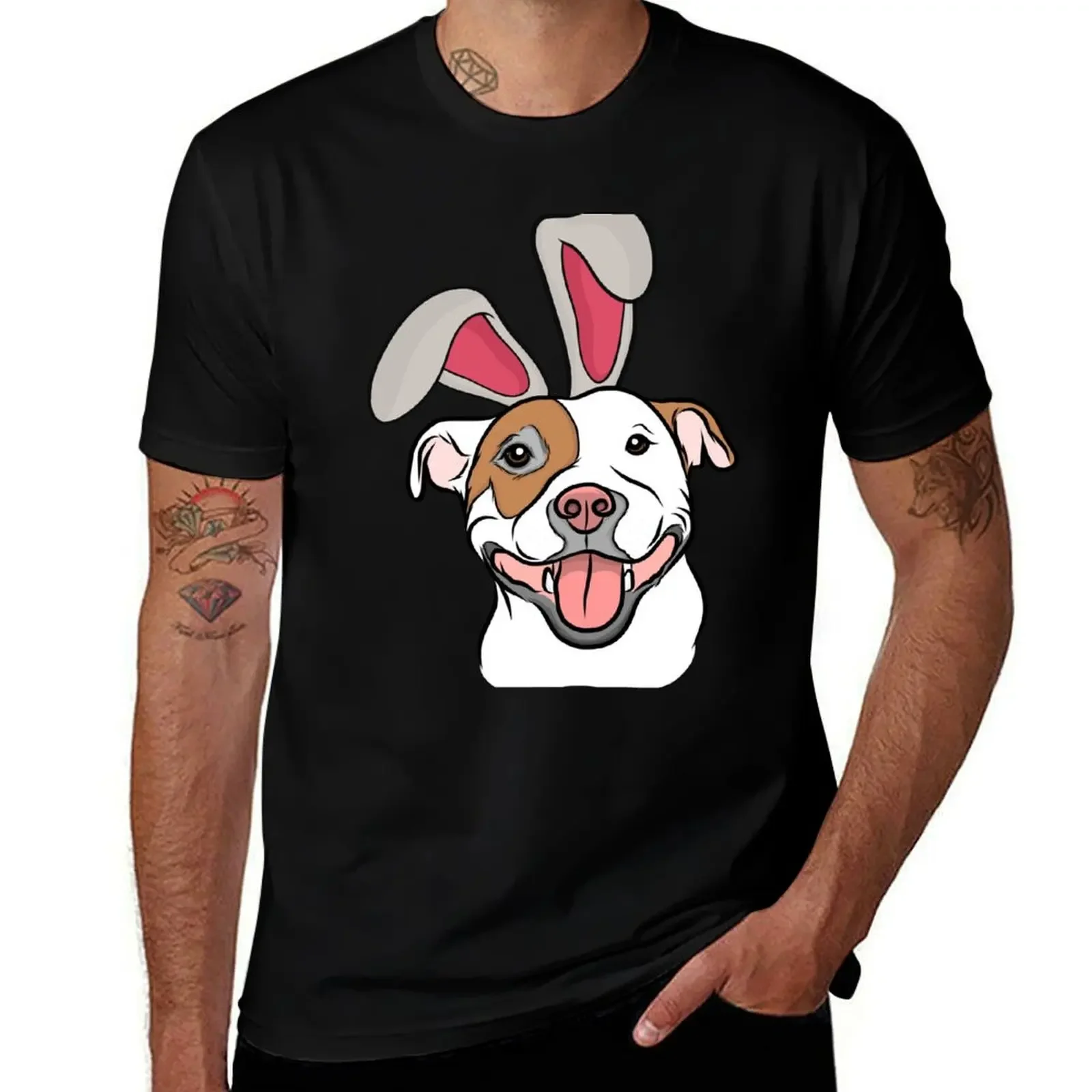 

Happy Go Lucky Pit Bull Bunny T-Shirt sweat oversized t shirt fitted t shirts for men