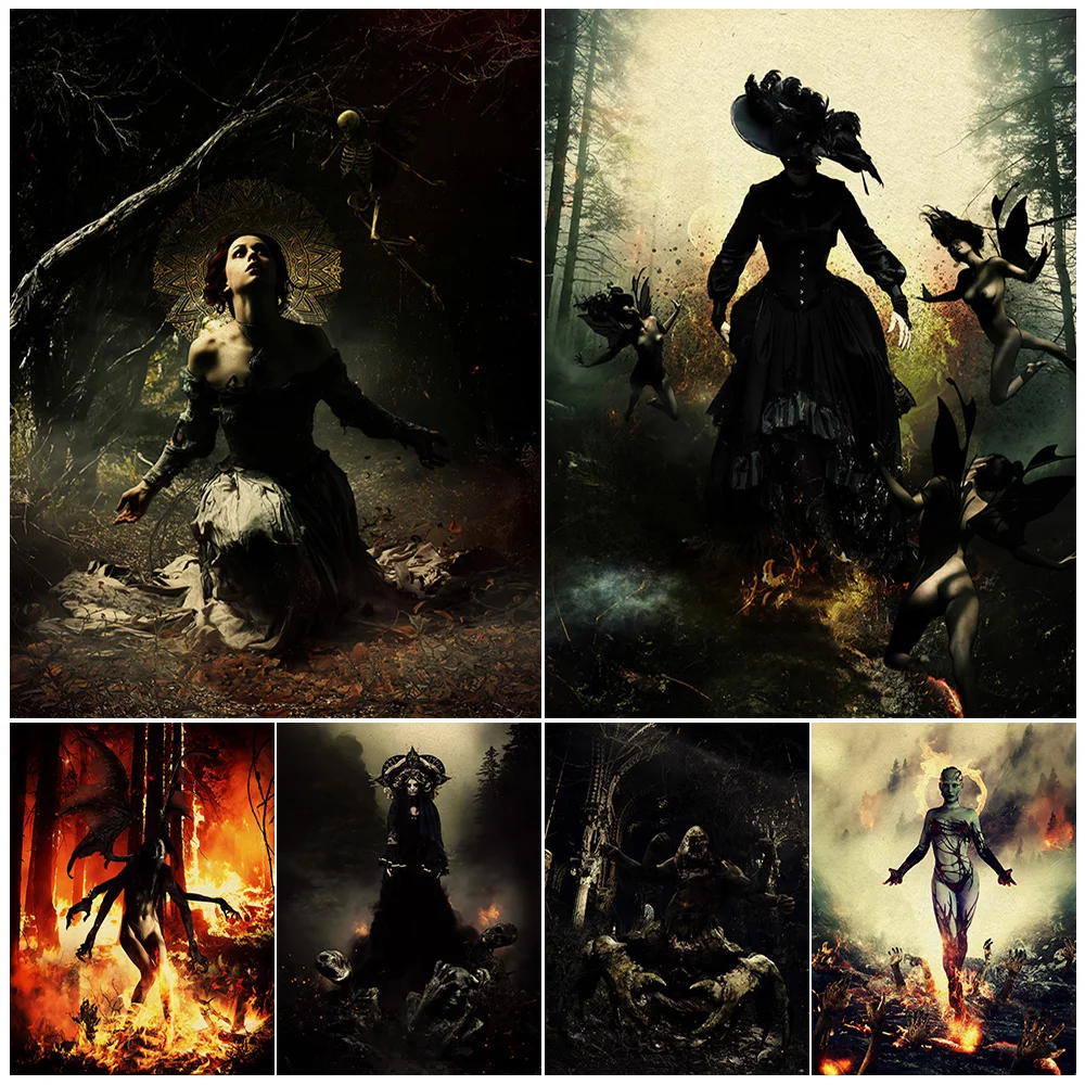 

Demonic Creatures And Witch Priests Vintage Wall Art Canvas Painting Bones And Banshees Art Poster And Print Home Decor Unframed