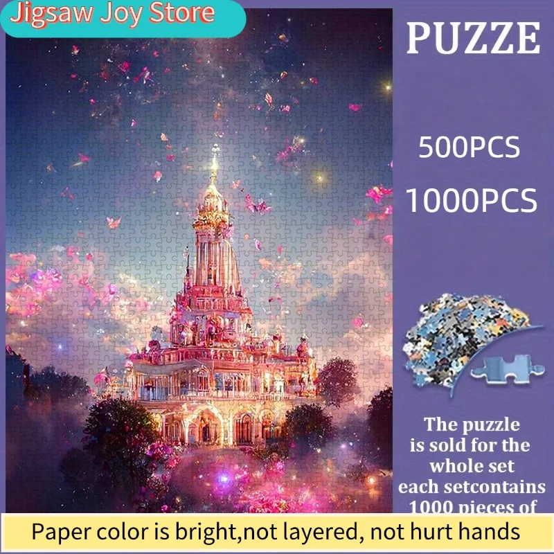 

500/Disney Jigsaw Puzzle, DIY Paper Puzzle, Dreamy Pink Castle, Romantic Flower Sea, (Puzzle, Adult Puzzle, Jigsaw), Thick Wh