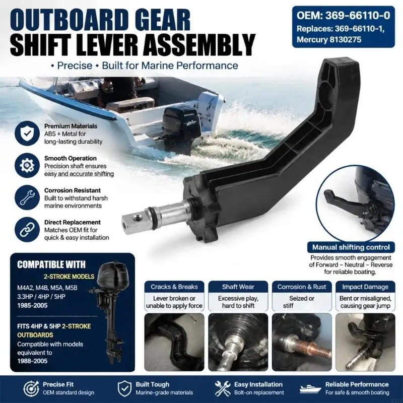 Gear Shifter Lever 369-66110-0 for 2 Strokes 4HP 5HP Manual Forward, Neutral, and Reverse Selection X37F