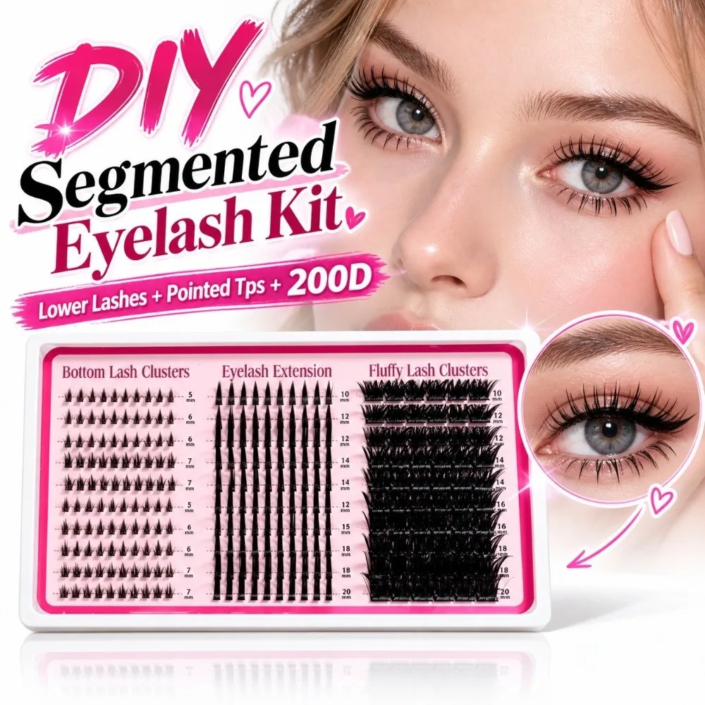200D Lash Extensions Kit Pointed Tip 5-20MM Length Spiky Lash Extensions Lower Eyelashes D-Curly