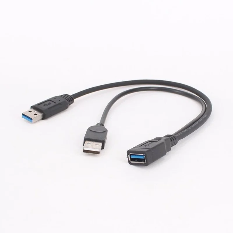 1pc Black USB 3.0 Female To Dual USB Male with Extra Power Data Y Extension Cable for 2.5"Mobile Hard Disk