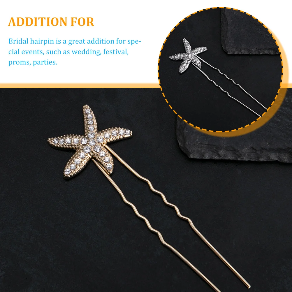 

4pcs Hair Accessories Golden Hairpin Ornaments for Festival Mermaid Bride Rhinestone Clips Alloy Vintage Wedding