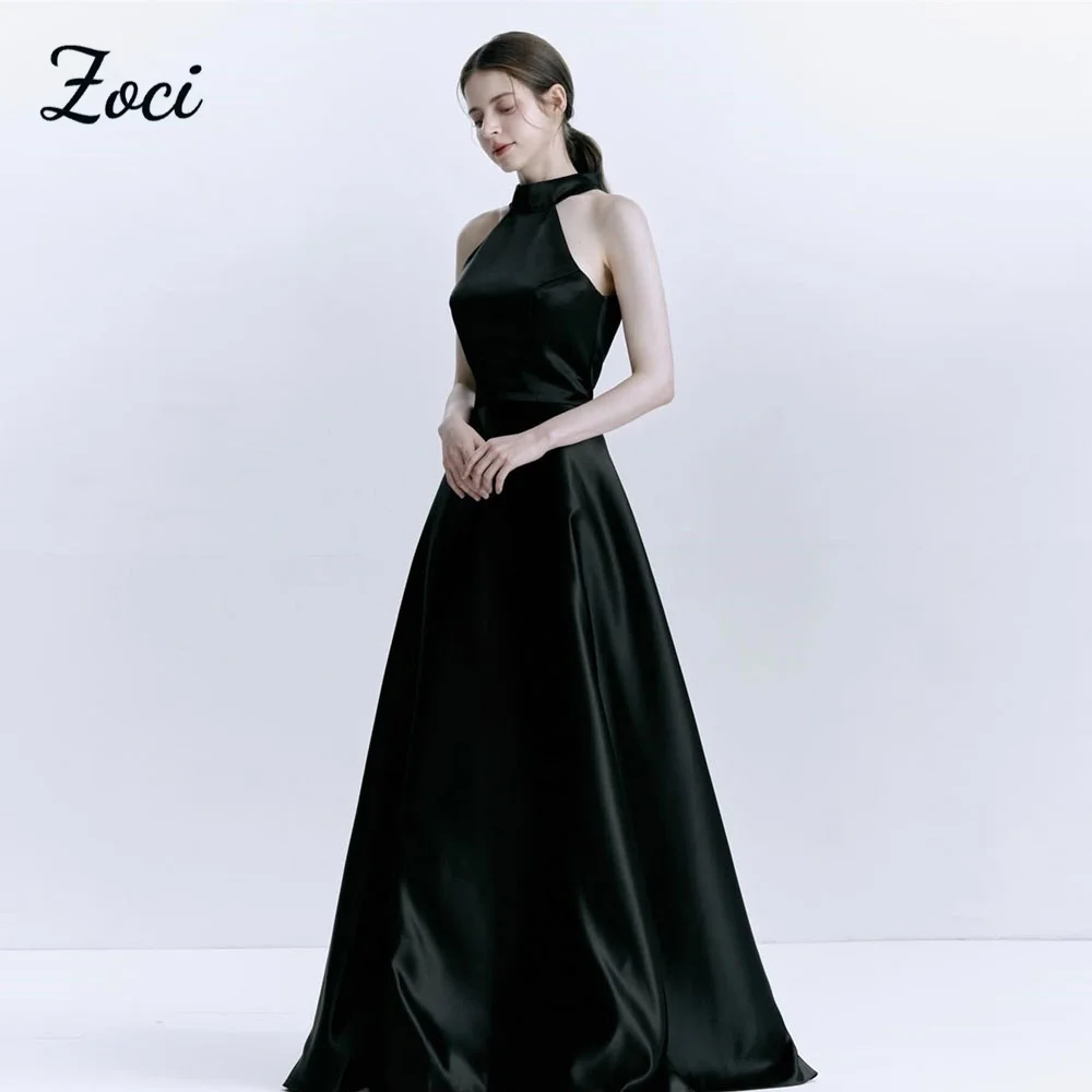 

Zoci Classic Halter Black Korea Wedding Dresses Customized Satin A Line Formal Evening Gown Photos Shoot Outfit Party Dress 2025