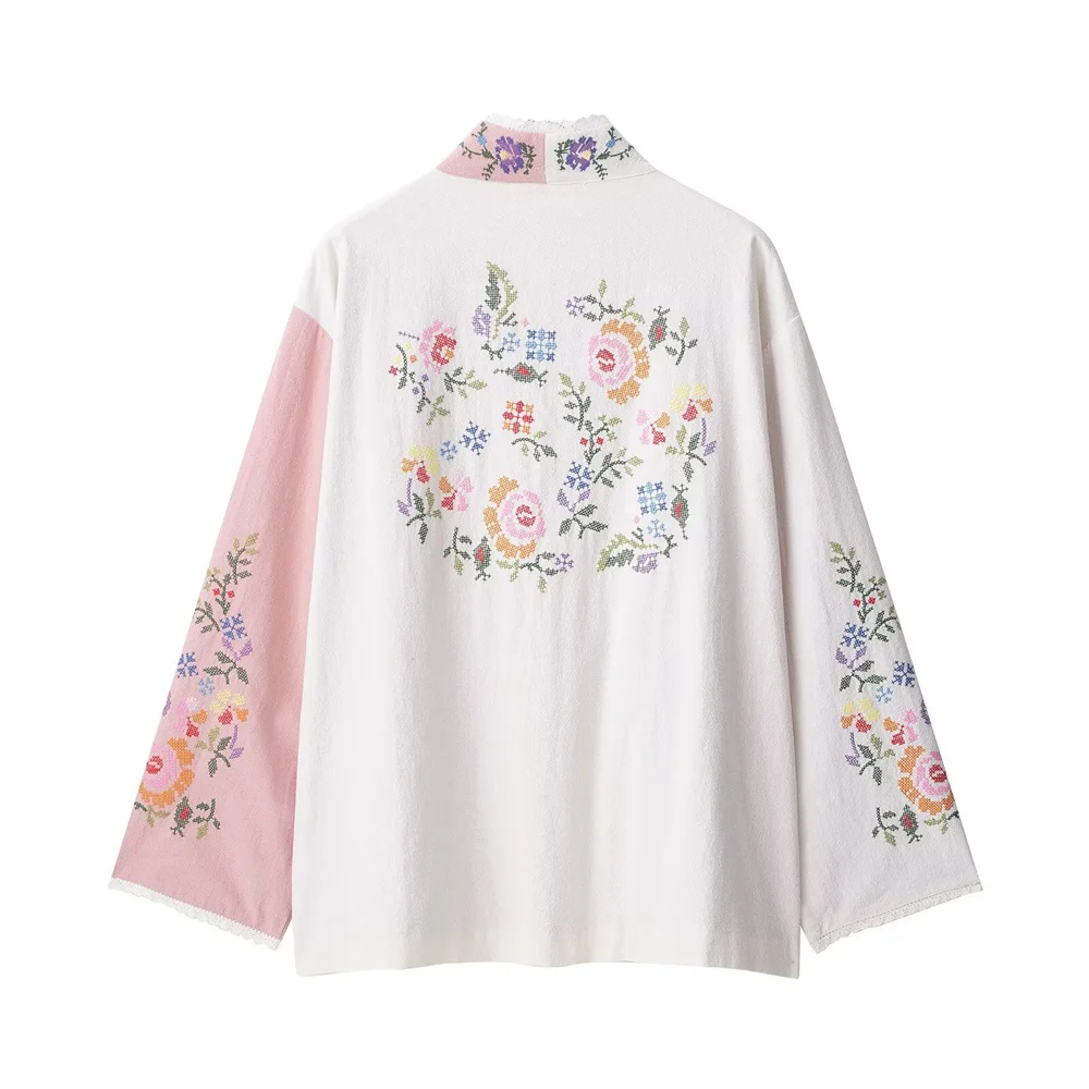 UNIZERA 2025 New Women's Casual Fashion European and American Style Design Cotton Flower Embroidered Long Shirt