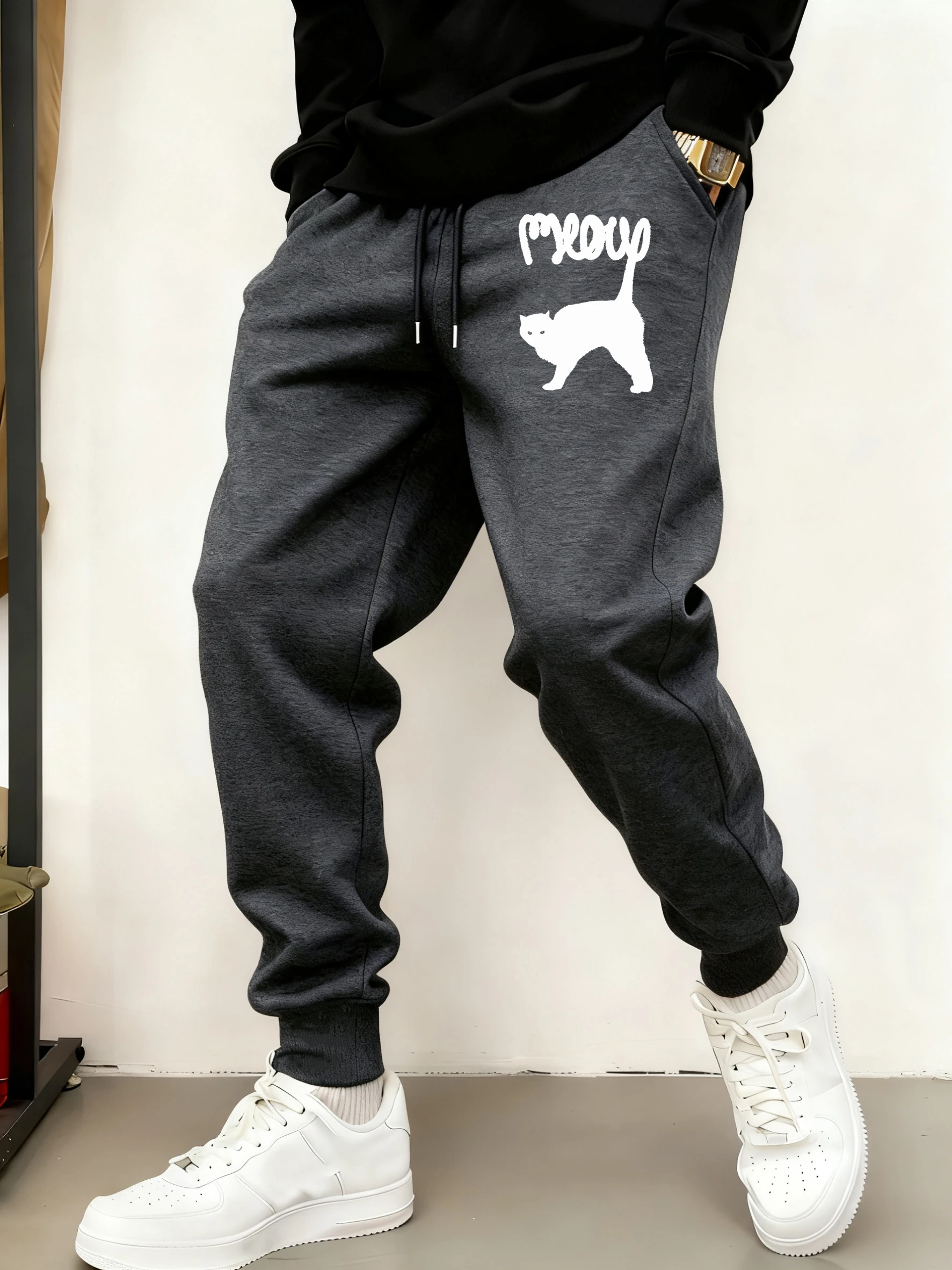

Мужские длинные брюки Angry Standing Tailed Cat, флисовые брюки 10-цветного цвета, теплые брюки на шнурке, спортивные спортивные штаны для бега