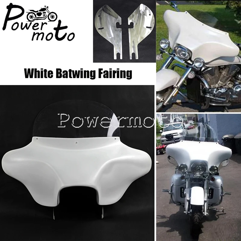 Motorcycle Fiberglass Batwing Fairing Headlight Cowl Cover w/Windshield Bracket For Harley Touring Road King FLHR CVO Road Glide