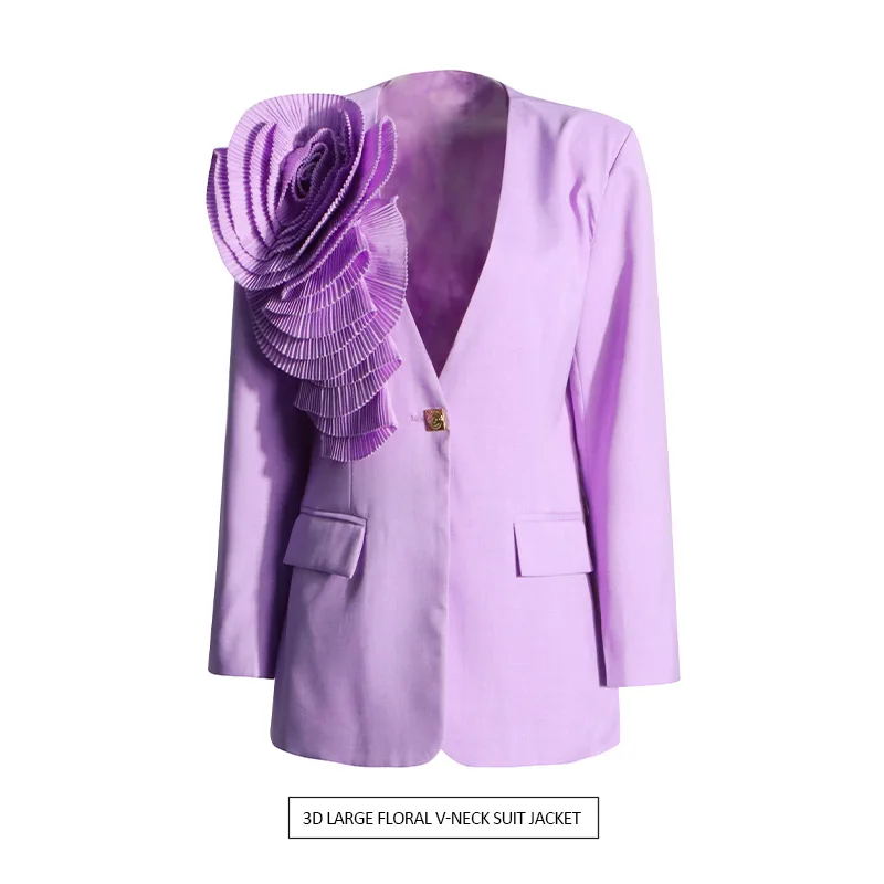 

Temperament V-neck Blazer Summer Splicing Flower Suit Advanced One-button Versatile Blazer ropa mujer outerwears traf woman 2025