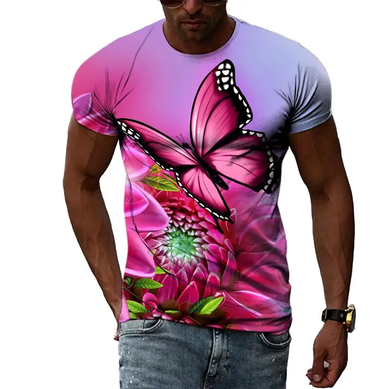 

Summer Butterfly Leisure Pattern Men's T-shirt Hip Hop 3D Print Personality Rod Neck Short Sleeve Fashion Clothes