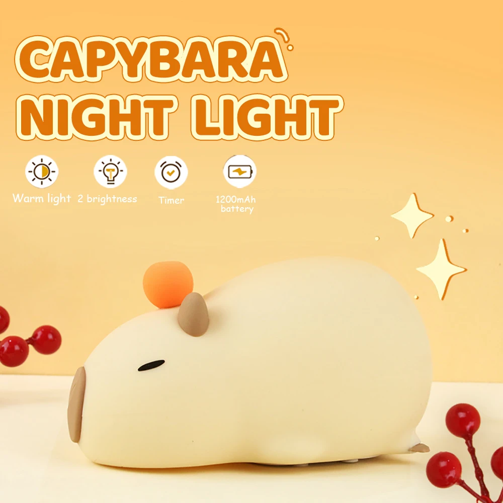 Mignon dessin animé Capybara Silicone veilleuse USB Rechargeable synchronisation gradation sommeil nuit lampe pour la décoration de la chambre des enfants