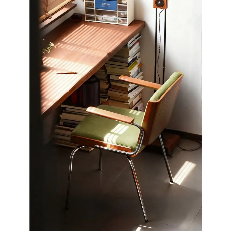 Compound medieval solid wood dining chair, single backrest, home sofa, armrest, desk, computer, office stool