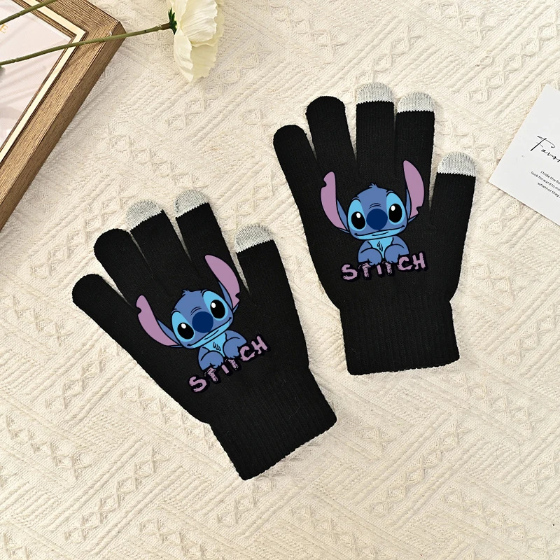 Disney Stitch Adult Glove Winter All Finger Warm Acrylic Fibers Soft Breathable Gloves Cartoon Anime Women Birthday Cute Gifts