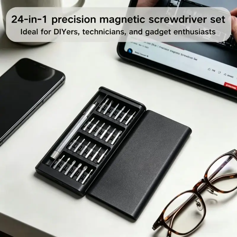 24-in-1 Precision Magnetic Screwdriver Set – Hardened Steel Bits, Ergonomic Handle, Compact Kit for Phone, Laptop & Electronics