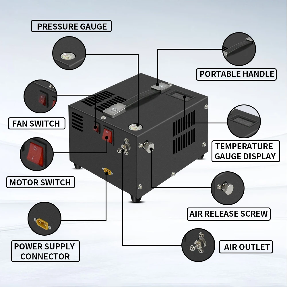 Imagem -05 - Tuxing 4500psi 300bar Pcp Compressor de ar Portátil para Carro 12v com Transformador Compressor Pcp de Alta Pressão para Tanque de Mergulho Txes061