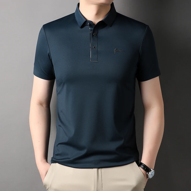 Top Grade Seamless New Summer Mens Casual Turn Down Collar Regular Fit Logo Polo Shirt Short Sleeve Tops Fashions Clothes Men