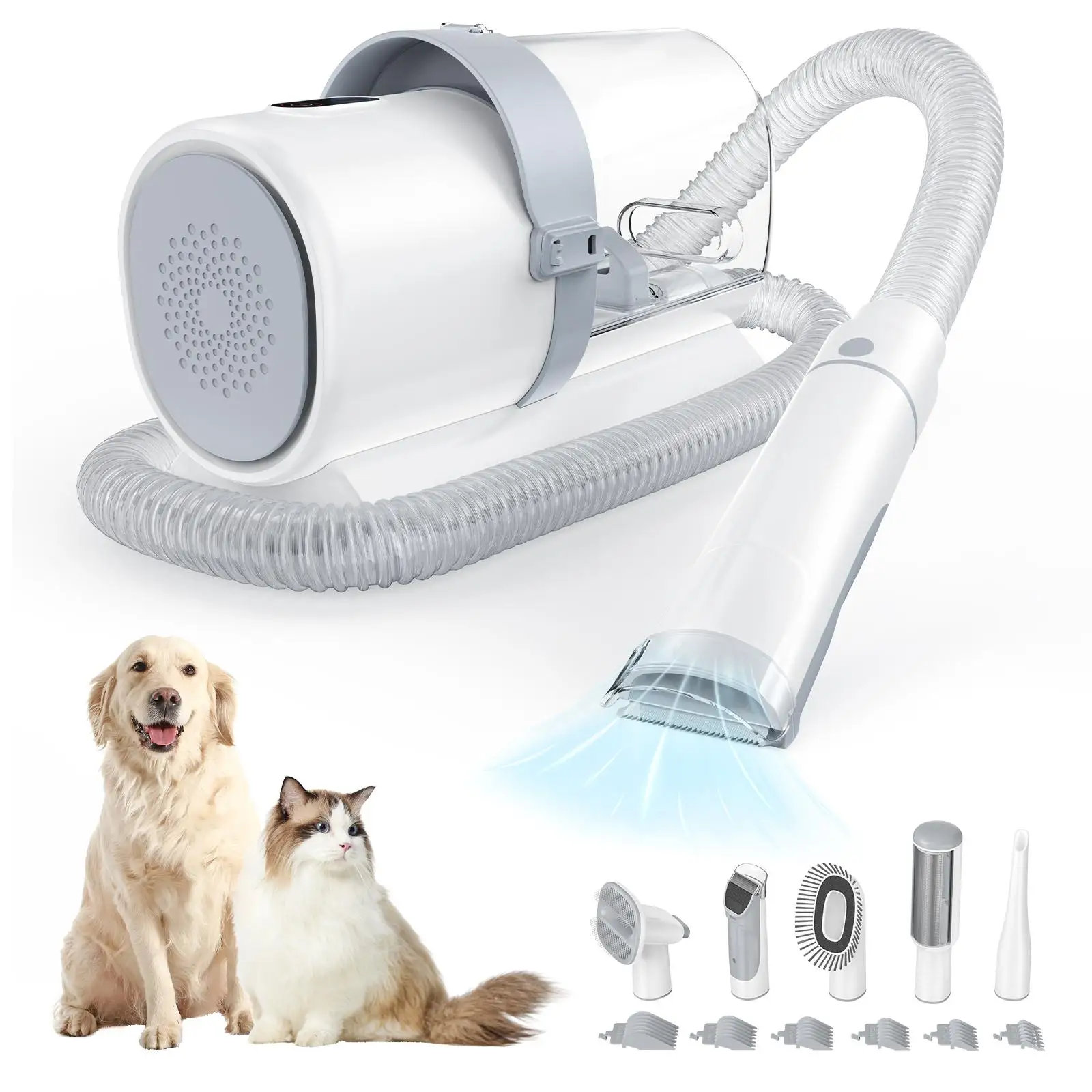 Professional Pet Grooming Vacuum Kit Cordless Low Noise Dog Clippers Quiet Electric Trimmer Shedding Brush Pet Hair Vacuum Cleaner 5 Tools for Cats Dogs Hair Removal Suction Machine