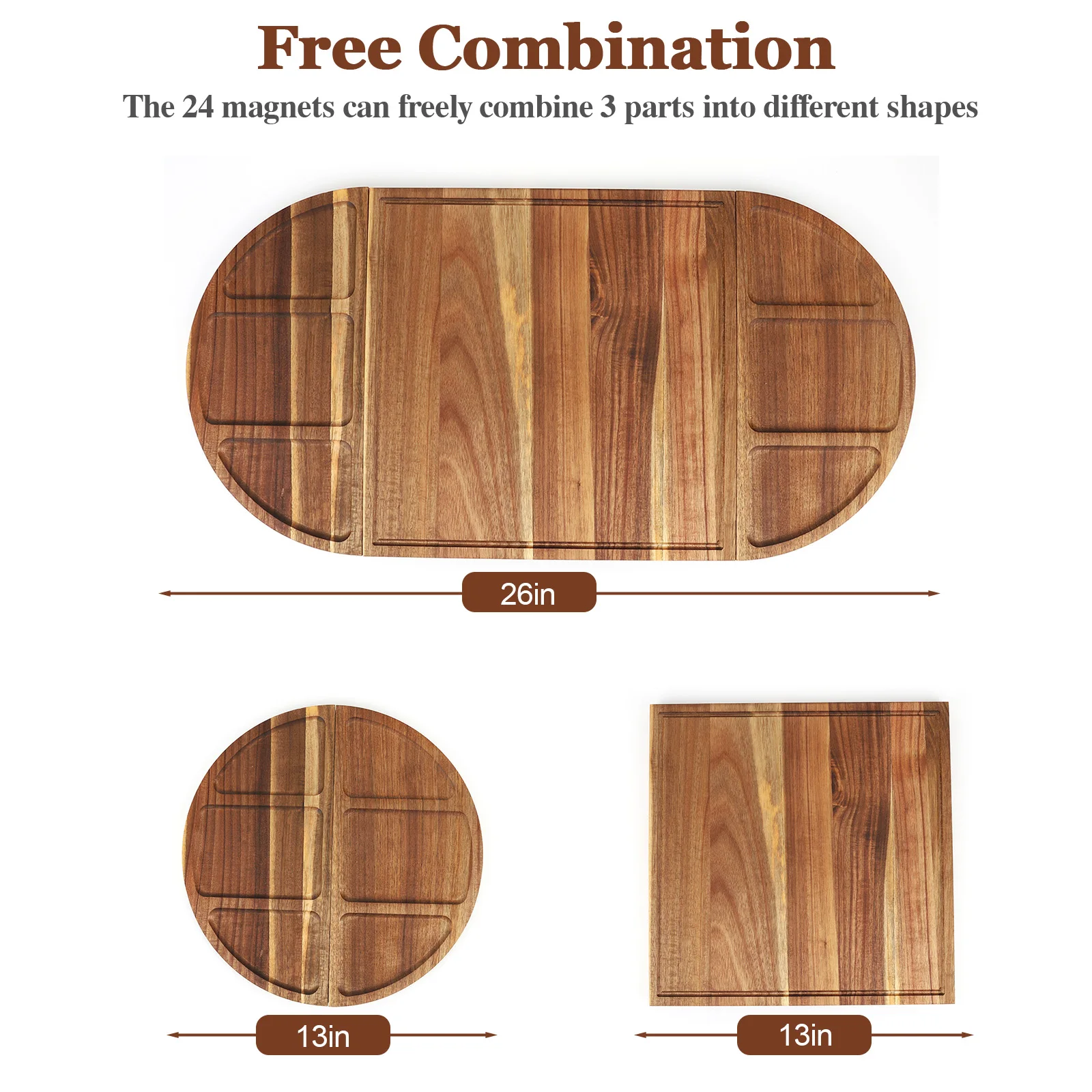 Acacia Wood Serving Tray Charcuterie Magnetic Platter Creative Multi-Function Food Board with Grooves for Fruits Vegetables