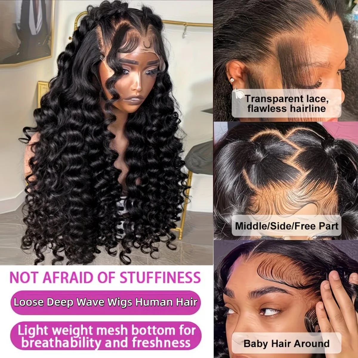 Deep Wave Lace Front Wigs Human Hair 13x6 HD Lace Front Wigs Burmese Curly 13X4 Human Hair Pre Plucked Brazilian Curly Human Hair Wig 200 Density Deep Wave Frontal Wigs Human Hair HD Lace 26 Inch Curl image 4