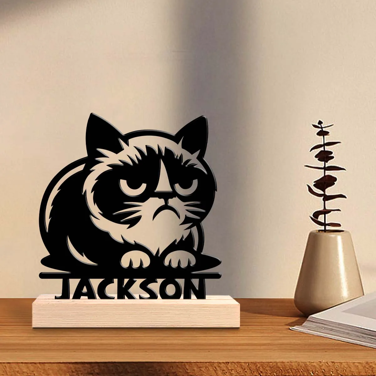 1pc Interesting Metal Desktop Decoration Custom Content With Wooden Base Holiday Gifts for Family and Friends