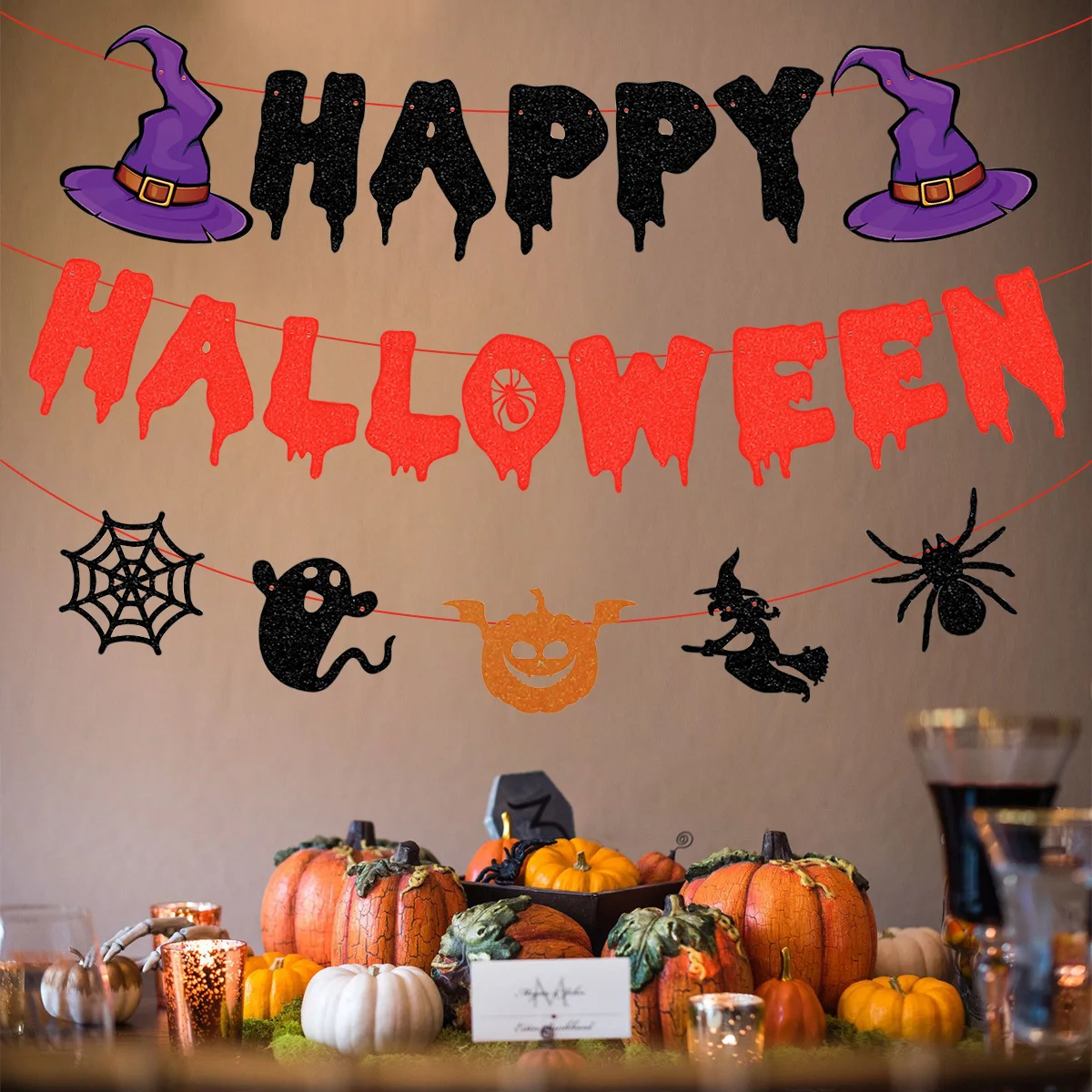 

Halloween Decoration Ghost Witch Pumpkin Banners Garland Spider Web Happy Halloween Party Supplies Horror Props Home Bar Decor