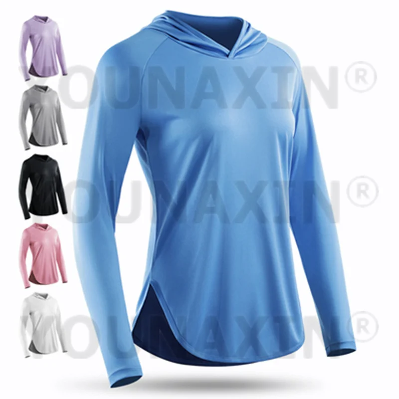 Women's Running T-shirts Slim Yoga Jacket Gym Training Fitness Hooded Sun Protection Suit Cycling Clothes M L XL 2XL 3XL