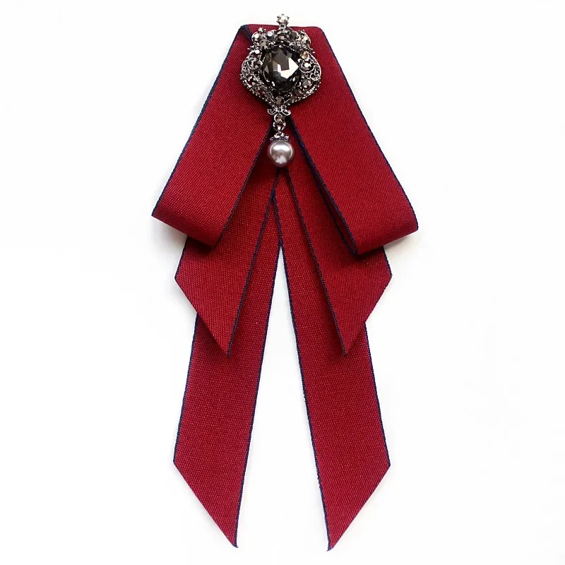 New Fabric Cloth Art Bowknot Brooch Rhinestone Bow Tie College Wind Collar Pin and Brooches Shirt Corsage for Women Accessories