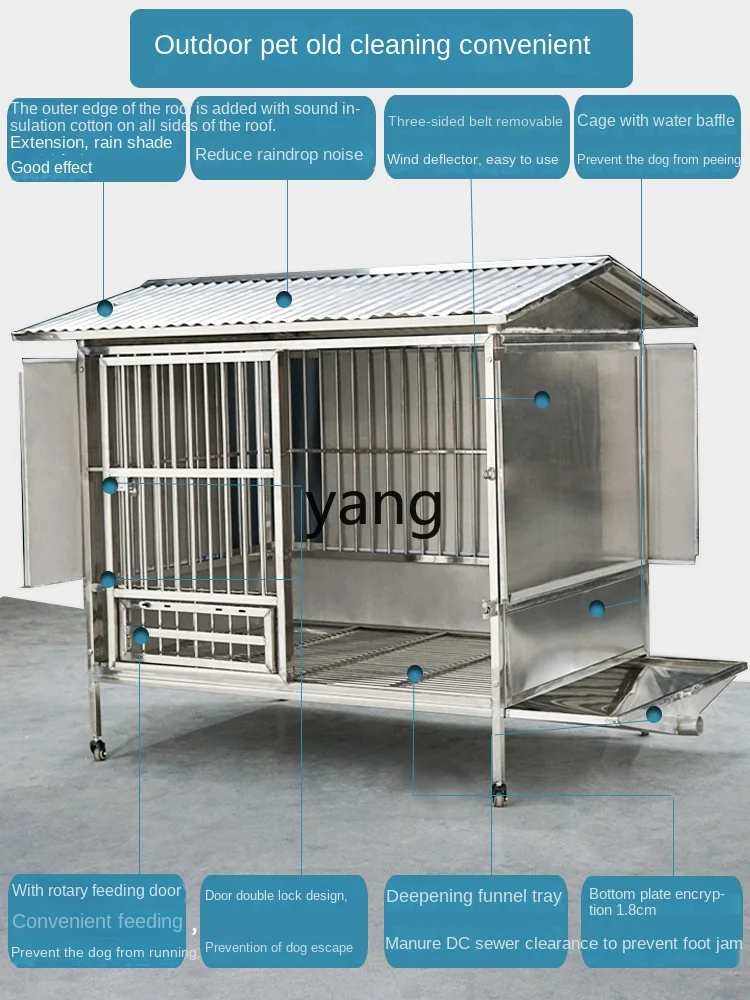 Yjq Outdoor Stainless Steel Dog Crate Medium and Large Outdoor Dog House Rain-Proof with Toilet