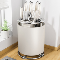 304 stainless steel kitchen rotating knife holder countertop rack multi-functional knife chopstick cylinder integrated stora