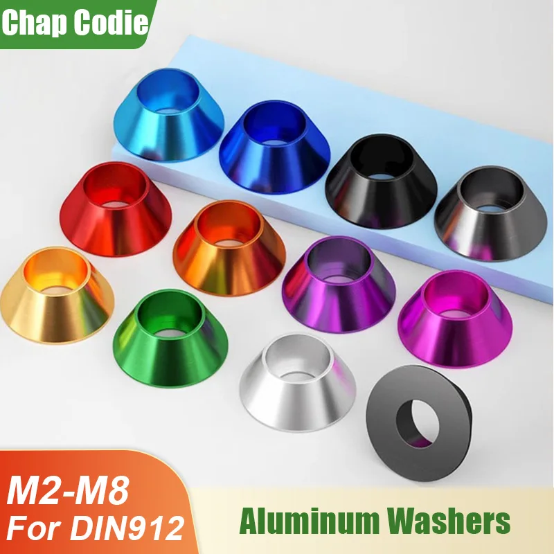 5pcs Colorful Conical Aluminum Alloy Washers M2 M2.5 M3 M4 M5 M6 M8 For DIN912 Screw Bolt Aluminium Spacers Gasket DIY Fasteners