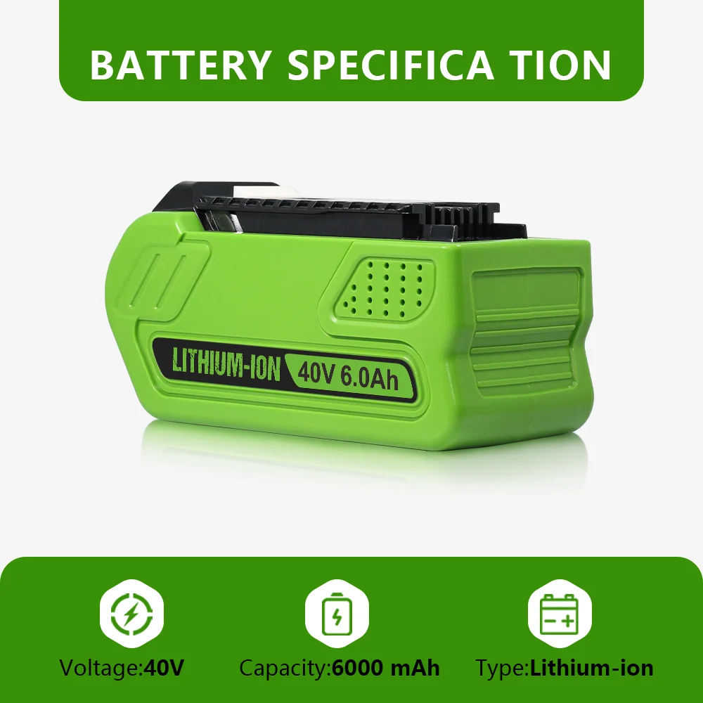 

For GreenWorks G-MAX 40V Tools and Lawn Mower, 6Ah Li-ion Battery Replacement for 40V Power Equipment, Manufacturer Replacement