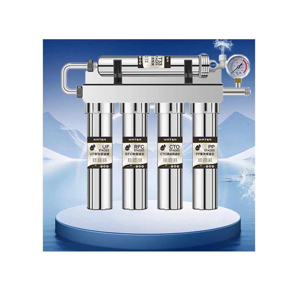 SW57-4+1 Stainless Steel Under-Sink Water Purifier 5-Stage Filtration Activated Carbon Resin Manual Water Filter for Household